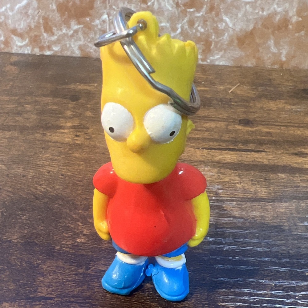 Bart Simpson Keychain Vintage 1990 The Simpsons Keyring PVC KeyTag Toy Gift